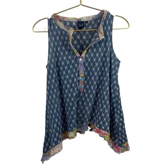 Y2k Blue Saks Fifth Avenue‎ Mesh Floral Top Asymmetrical  100% Nylon Size XS - Picture 1 of 8